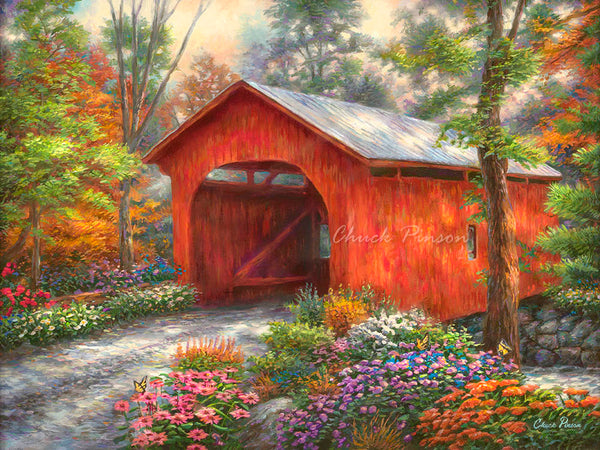 CANVAS GICLEE - Red Covered Bridge - Chuck Pinson - Art for
