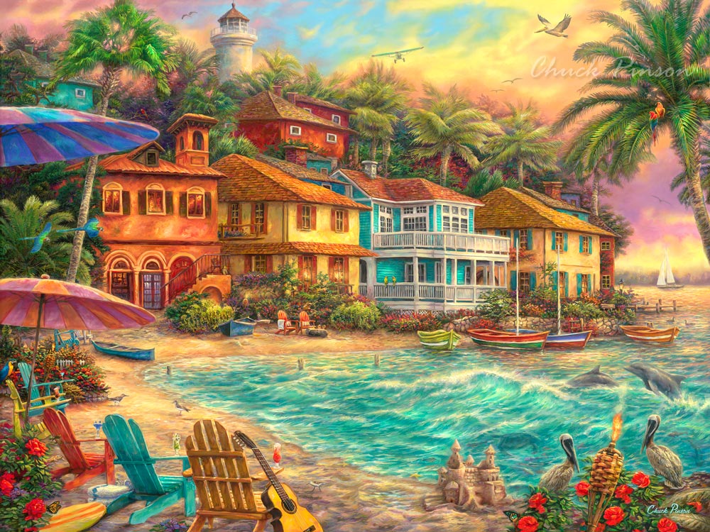 Beach Sunset beach house painting Chuck Pinson 